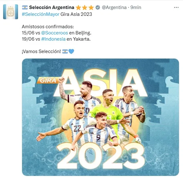 @Argentina publicó el calendario de la Selección en Asia
