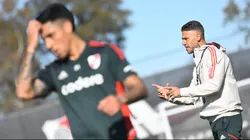 Martín Demichelis dando indicaciones en el entrenamiento de River.