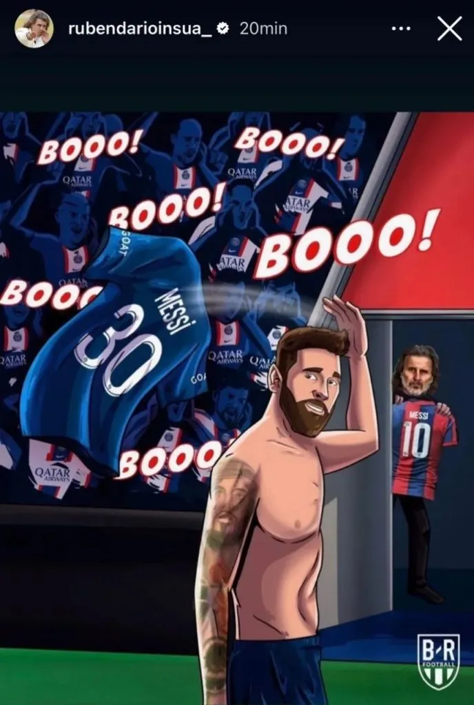La caricatura de Messi y la aparición de Insúa.