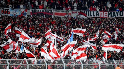 BUENOS AIRES, ARGENTINA - JUNE 17: Fans of River Plate cheer for the team during a Liga Profesional 2023 match between River Plate and Defensa y Justicia at Estadio Mas Monumental Antonio Vespucio Liberti on June 17, 2023 in Buenos Aires, Argentina. The 19th round match had been suspended at 25 minutes of play after a fan fell down from the Sivori High stands and died on June 3. (Photo by Marcelo Endelli/Getty Images)