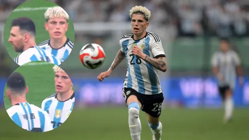 El saludo de Messi a Garnacho tras su debut en la Selección