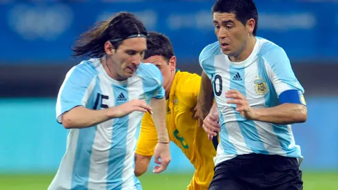 Riquelme y Messi en Shanghái, China.