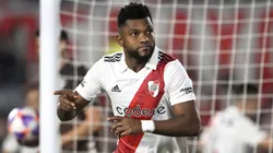 BUENOS AIRES, ARGENTINA - MAY 21: Miguel Borja of River Plate celebrates after scoring the team's first goal during a Liga Profesional 2023 match between River Plate and Platense at Estadio Más Monumental Antonio Vespucio Liberti on May 21, 2023 in Buenos Aires, Argentina. (Photo by Diego Haliasz/Getty Images)
