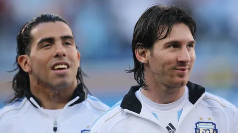 Tevez y Messi durante el Mundial de Sudáfrica 2010.