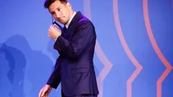 BARCELONA, SPAIN - AUGUST 08: Lionel Messi of FC Barcelona faces the media during a press conference at Nou Camp on August 08, 2021 in Barcelona, Spain. (Photo by Eric Alonso/Getty Images)