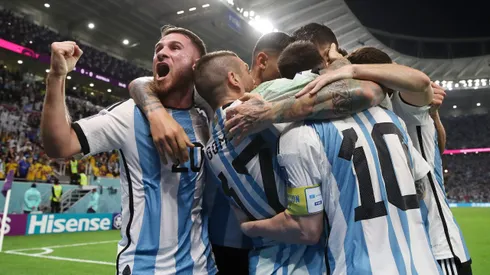 DOHA, QATAR – DECEMBER 03: Lionel Messi of Argentina celebrates after scoring the team's first goal during the FIFA World Cup Qatar 2022 Round of 16 match between Argentina and Australia at Ahmad Bin Ali Stadium on December 03, 2022 in Doha, Qatar. (Photo by Francois Nel/Getty Images)