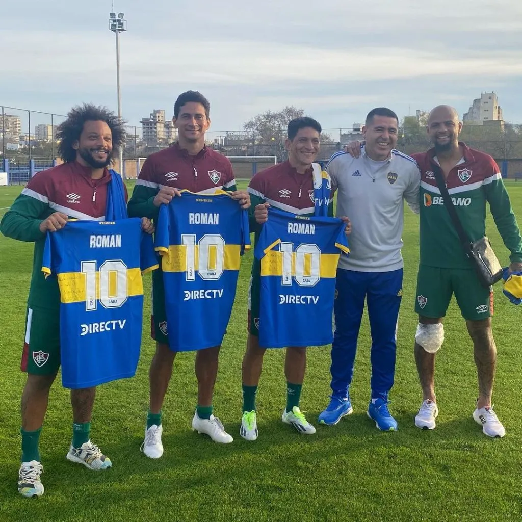 Las figuras de Fluminense con Juan Román Riquelme.