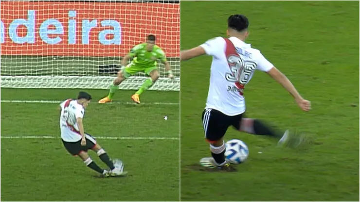 El momento en el que el pie izquierdo del jugador de River desvía la pelota.
