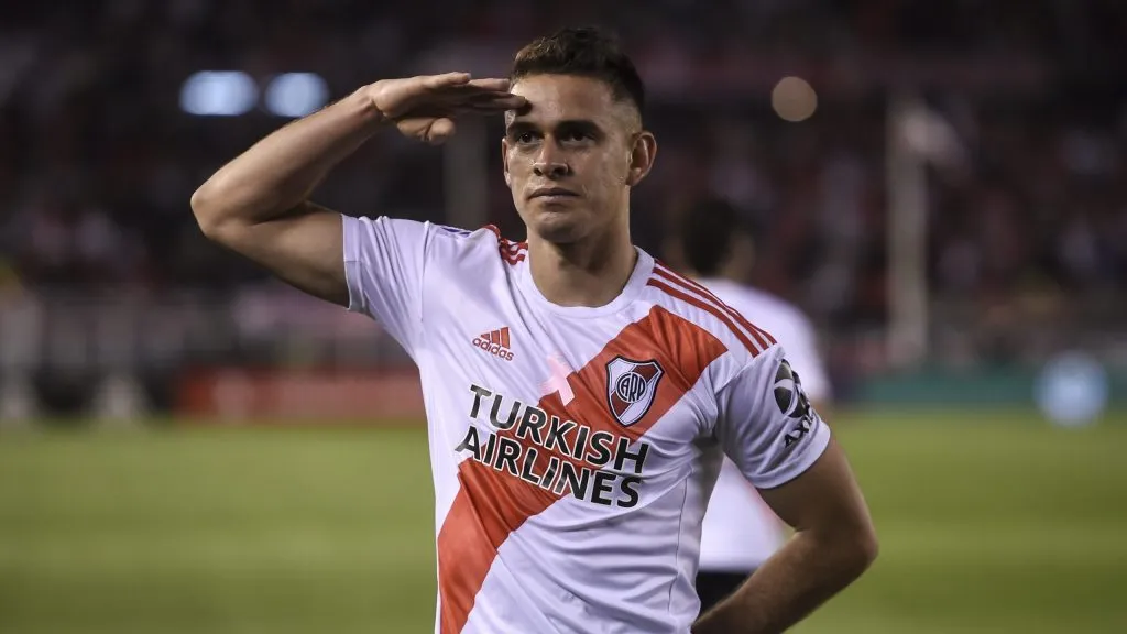 El clásico festejo de Rafael Santos Borré. (Foto: Getty)