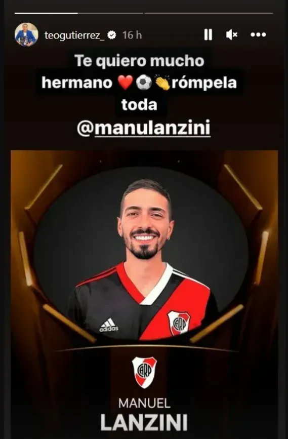 El posteo de Teo para Lanzini. (Foto: Instagram)