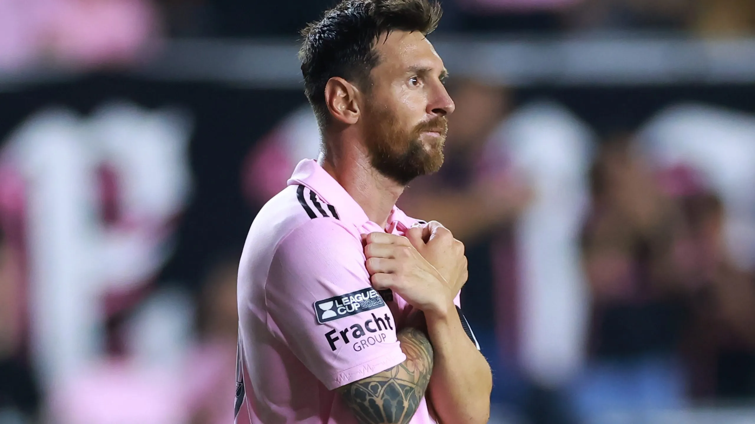 FORT LAUDERDALE, FLORIDA – AUGUST 02: Lionel Messi #10 of Inter Miami CF celebrates after scoring a goal in the second half during the Leagues Cup 2023 Round of 32 match between Orlando City SC and Inter Miami CF at DRV PNK Stadium on August 02, 2023 in Fort Lauderdale, Florida. (Photo by Hector Vivas/Getty Images)