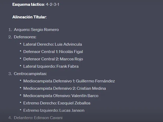 El equipo que lanzó Chat GPT en la consulta sobre el XI ideal de Boca para enfrentar a Palmeiras