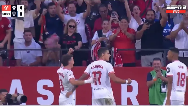 El festejo de gol de Erik Lamela.