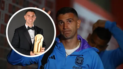 Emiliano Martínez recibió el trofeo al mejor arquero del mundo