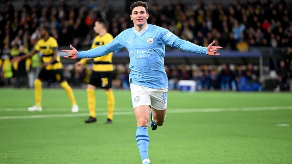 Julián Álvarez convirtió un gol – luego anulado – sobre el Young Boys en la Champions League. (Getty)