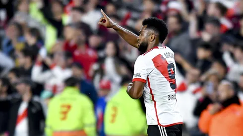 Miguel Borja festejando uno de sus tantos.