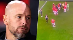 Erik ten Hag dijo que no lo vio a Alejandro Garnacho cuando pateó el punto del penal antes del lanzamiento de Jordan Larsson. Getty Images.