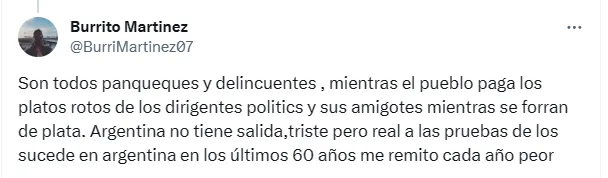 La bronca que expresó el Burrito Martínez en su perfil oficial de “X”.