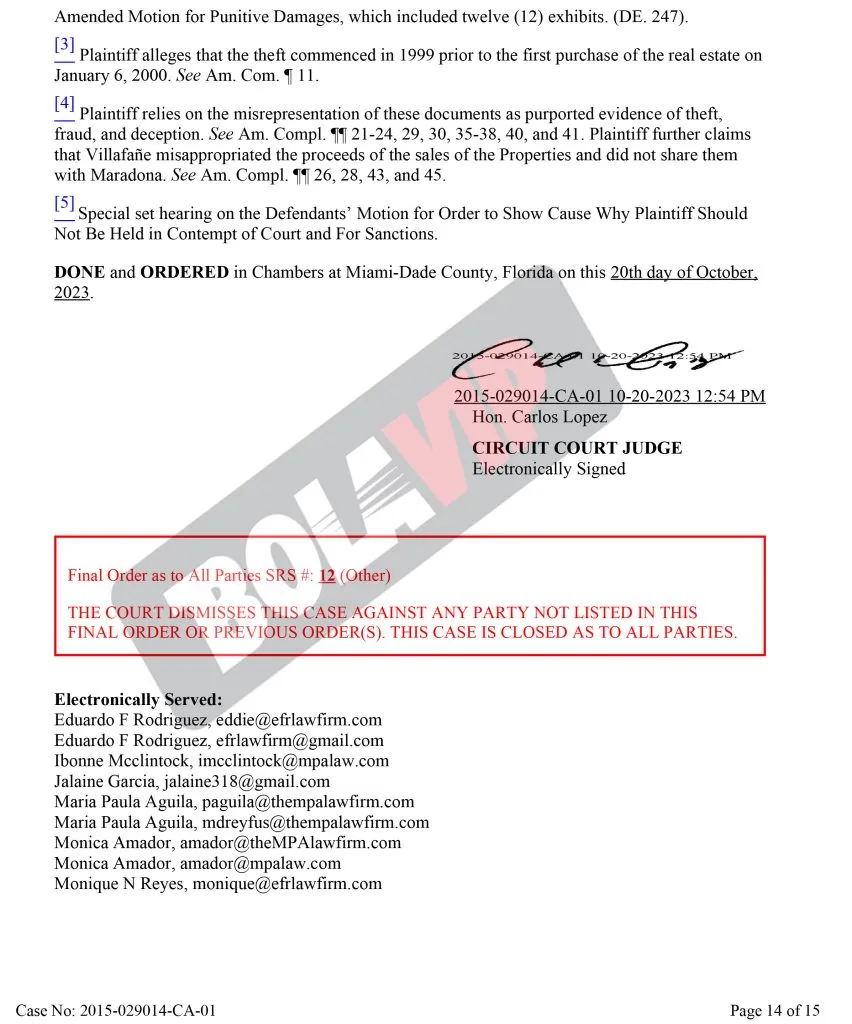 El final del documento que cerró la causa contra Claudia Villafañe. (Foto: Bolavip)