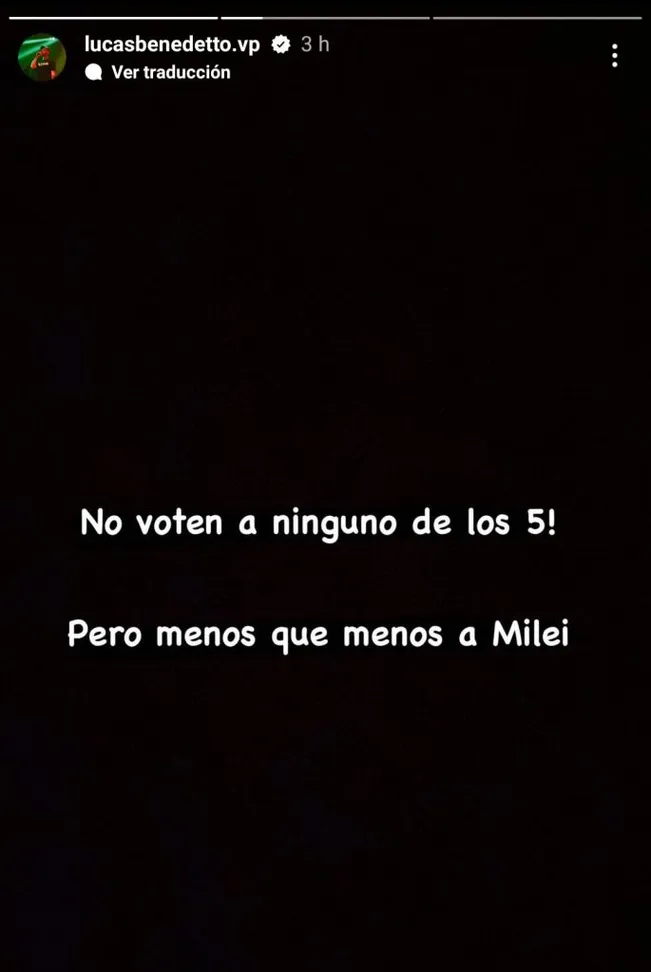 Posteo de Lucas Benedetto (Captura)