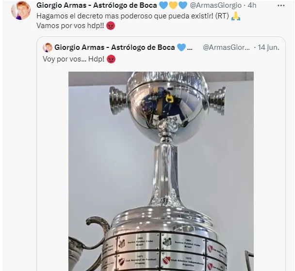 Posteo de Giorgio Armas en Twitter.