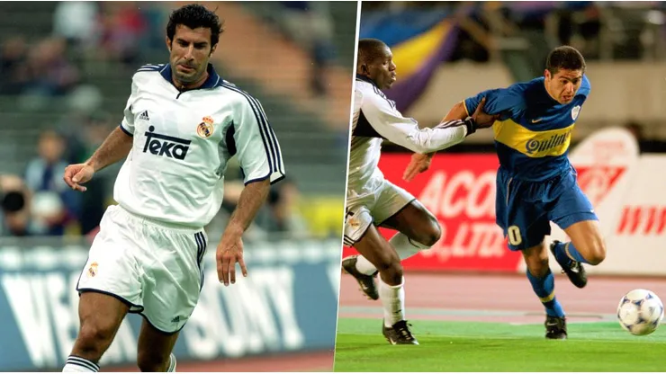 Luis Figo le cederá la camiseta que intercambió con Juan Román Riquelme en la Final de la Copa Intercontinental 2000 al museo Legends en Madrid. Getty Images.