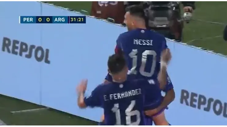 El festejo de Lionel Messi con sus compañeros.