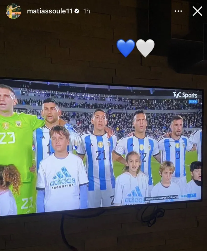 La historia de Matías Soulé en su cuenta de Instagram.