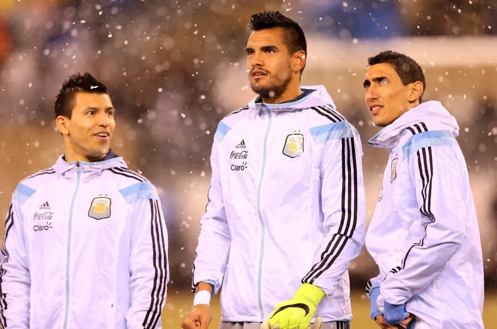 Agüero, Romero y Di María, presentes en la última caída de Argentina en River. Messi no jugó. (Foto: Getty Images)