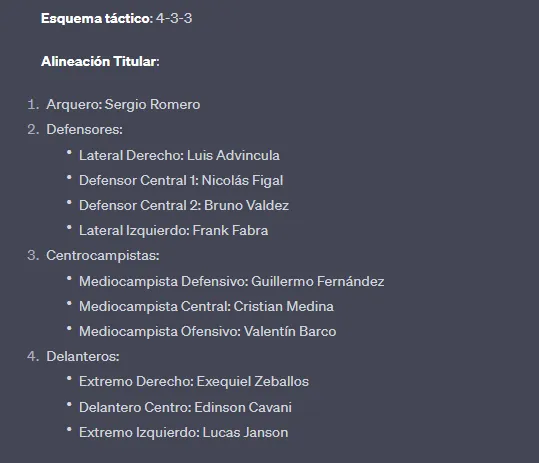 El equipo planteado por Chat GPT