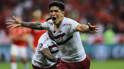 El festejo alocado de Germán Cano en el 2-1 de la clasificación a la final.