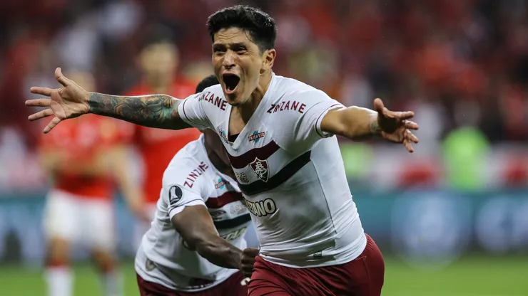 El festejo alocado de Germán Cano en el 2-1 de la clasificación a la final.