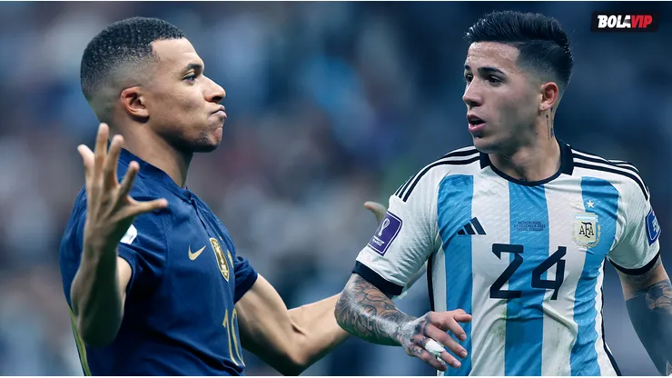 Kylian Mbappé y Enzo Fernández en la final de Qatar 2022.