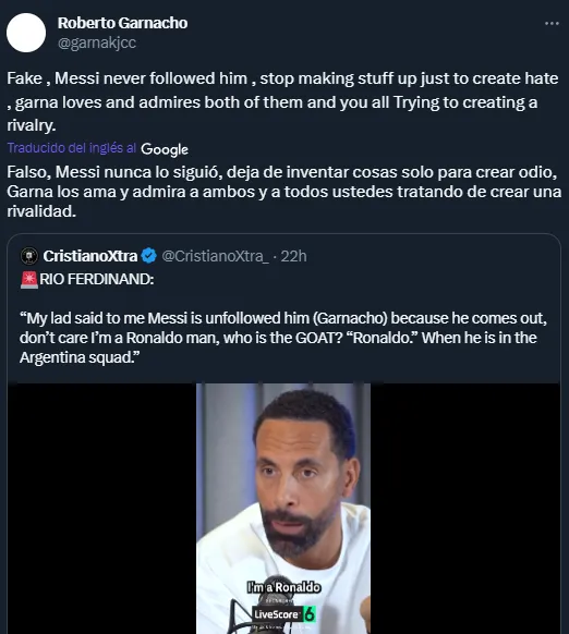 El hermano de Garnacho aclarando la relación con Messi.