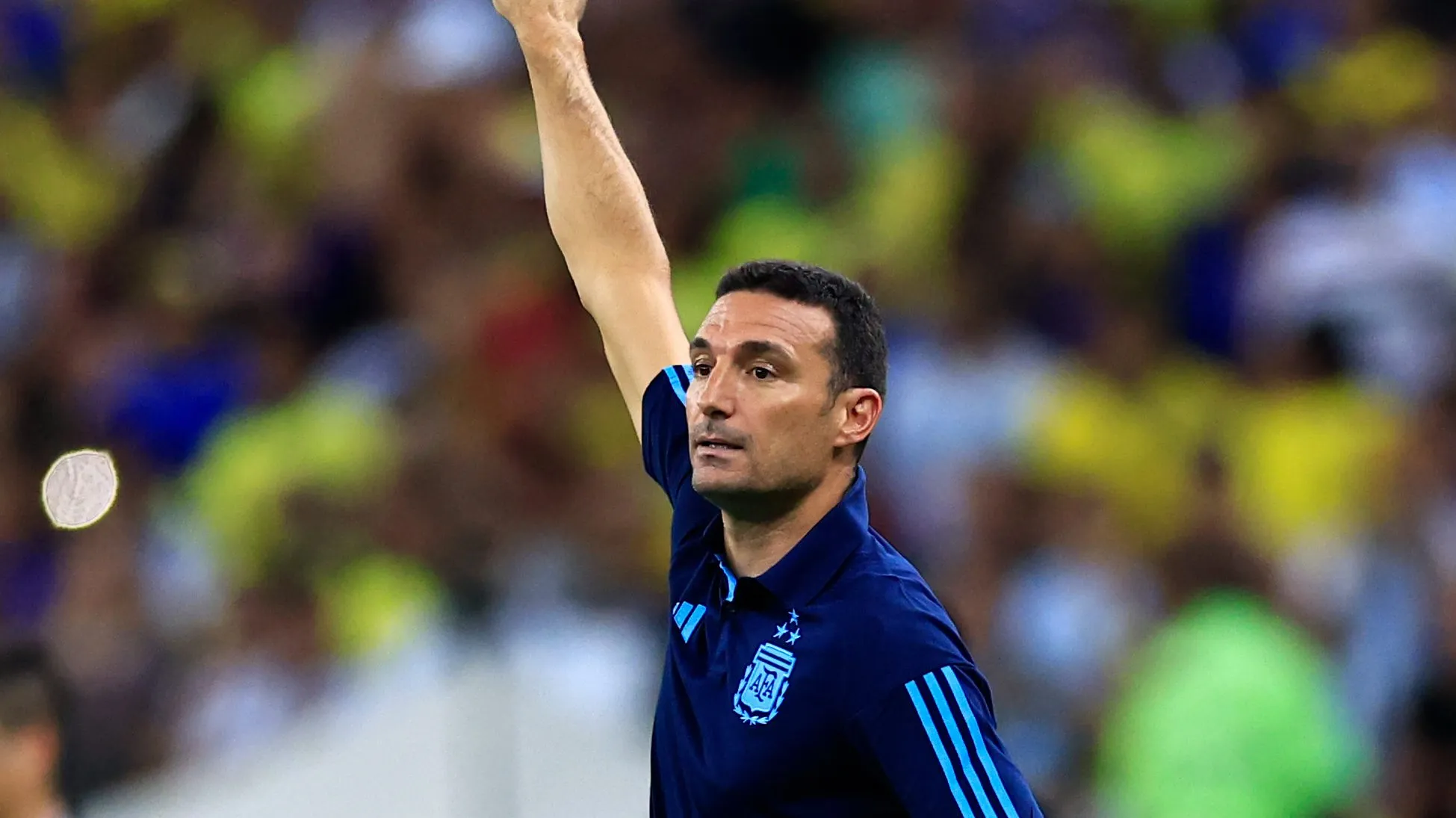 Lionel Scaloni contra Brasil en lo que podría haber sido su último partido por las Eliminatorias Conmebol Sudamericanas. Getty Images.
