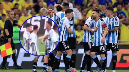 Messi retó a Enzo Fernández en el festejo del gol de Otamendi.