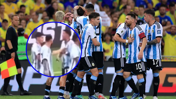 Messi retó a Enzo Fernández en el festejo del gol de Otamendi.
