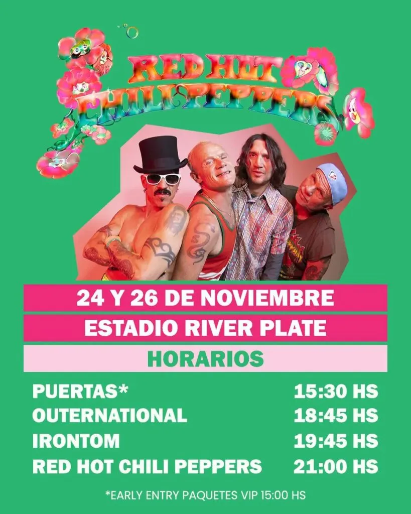 Fechas y horarios de Red Hot Chili Peppers en River.