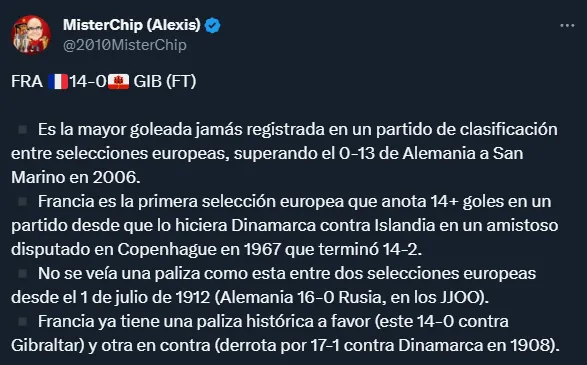 Los récords de Francia ante Gibraltar.