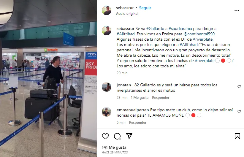 El mensaje de Gallardo antes de viajar a Arabia Saudita.