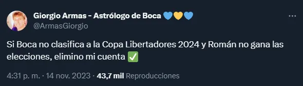 Giorgio Armas promete cerrar su cuenta ante dos posibles hechos del mundo Boca.