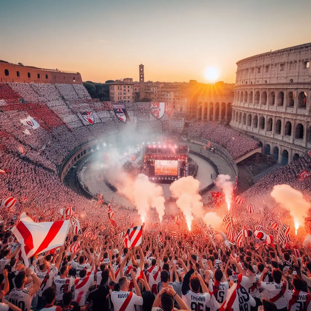 Los hinchas de River en la capital de Italia (Foto: Bing Image Generator, Dall-E-3)