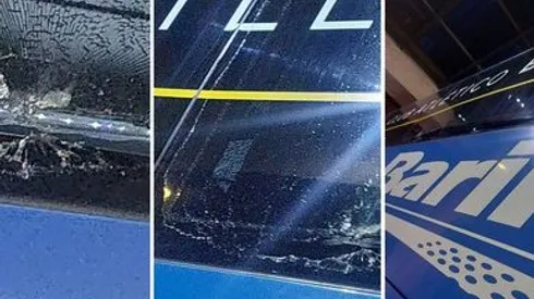 El micro de Boca fue atacado a la salida del Nuevo Gasómetro por hinchas de San Lorenzo. Foto: Fernando Presti.