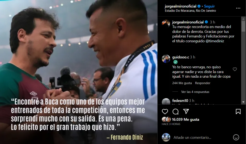La publicación de Jorge Almirón. (Foto: Instagram)