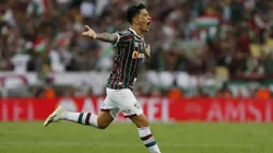 Germán Cano celebra su gol contra Boca en la final de la Copa Libertadores.