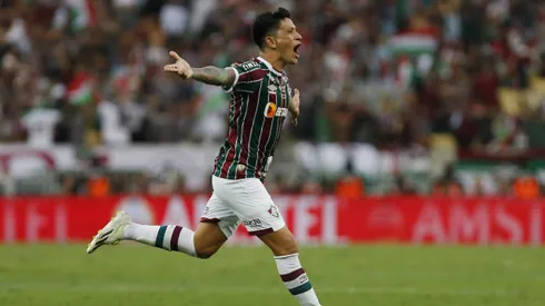 Germán Cano celebra su gol contra Boca en la final de la Copa Libertadores.
