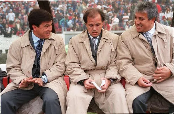 Passarella, Sabella y Gallego, cuerpo técnico de River. Imagen Archivo.