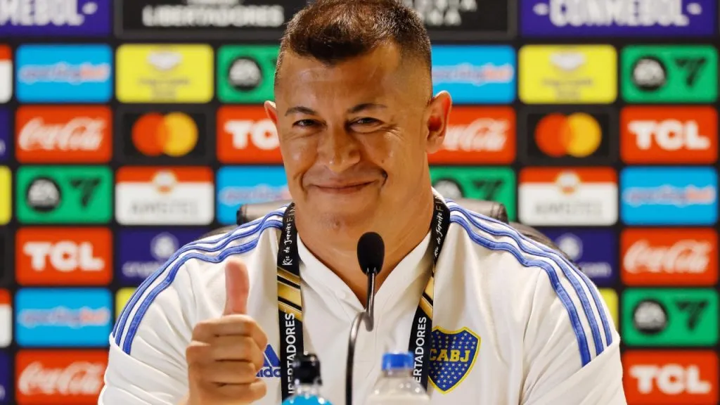 Jorge Almirón, en la rueda de prensa de Boca.
