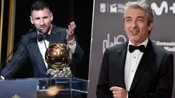 En la primera mitad de la foto, Lionel Messi junto al Balón de oro, en la otra mitad, el actor Ricardo Darín.
