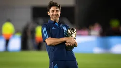 Una de las pocas imágenes de Aimar en los festejos de Argentina.